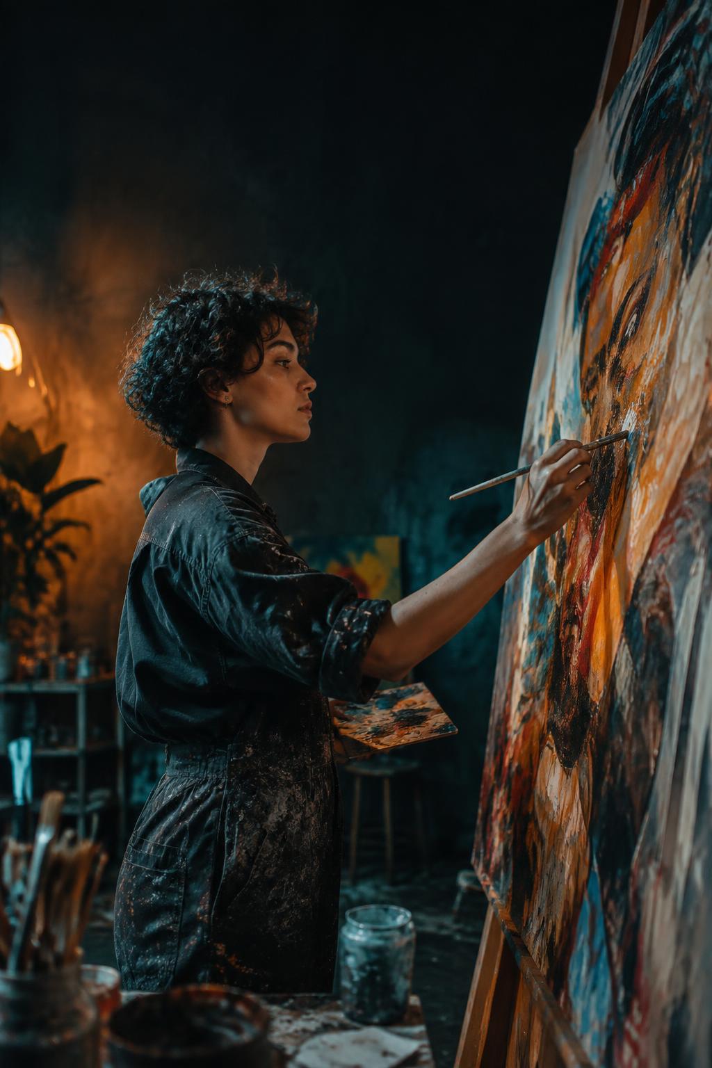 Artista visual pintando una obra